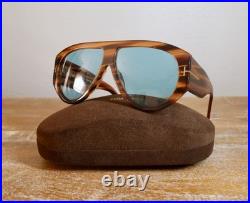 Tom Ford Bronson TF1044 Oversized Aviator Sunglasses 60mm Brown Stripe/Blue Lens