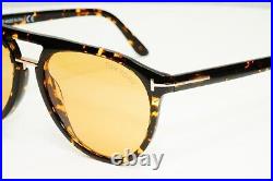 Tom Ford Burton Amber Sunglasses Havana Brown Yellow Square TF 697 52F FT0697