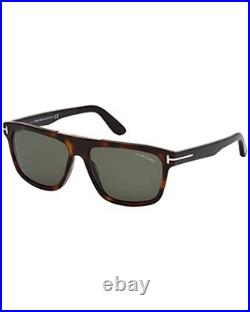 Tom Ford Cecilio-02 Sunglasses Shiny Dark Havana Frame, Green Lenses