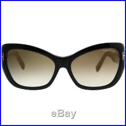 Tom Ford Corinne TF 0460 01F Shiny Black Cream Plastic Sunglasses Brown Gradient