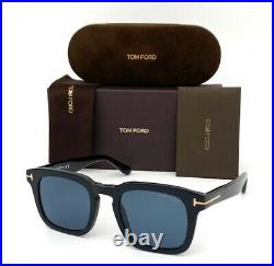 Tom Ford DAX FT0751 01V Black / Blue 50mm Polarized Sunglasses TF0751