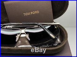 Tom Ford Dunning TF6 TF-6 772 Black / Gold Leather Square Aviator Sunglasses