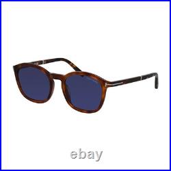 Tom Ford FT 1020 53V Havana Acetate Square Sunglasses Blue Solid Color Lens