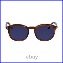 Tom Ford FT 1020 53V Havana Acetate Square Sunglasses Blue Solid Color Lens
