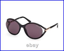 Tom Ford FT 1090 01A Shiny Black Plastic Oval Sunglasses Smoke Lens