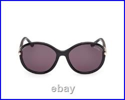 Tom Ford FT 1090 01A Shiny Black Plastic Oval Sunglasses Smoke Lens
