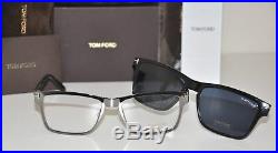 Tom Ford FT 5474 12V Eyeglasses Rectangular Ruthenium Frame Clip Sunglasses New