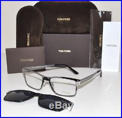 Tom Ford FT 5475 12V Eyeglasses Rectangular Ruthenium Frame Clip Sunglasses New