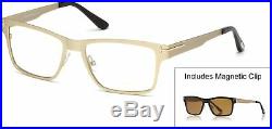 Tom Ford FT 5475 32E Eyeglasses Rectangular Gold Brown Frame Clip Sunglasses New