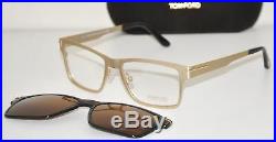 Tom Ford FT 5475 32E Eyeglasses Rectangular Gold Brown Frame Clip Sunglasses New