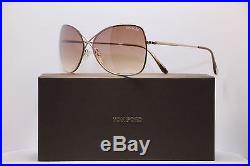Tom Ford FT0250 28F Shiny Rose Gold Gradient Brown Lens Womens Sunglasses 63mm