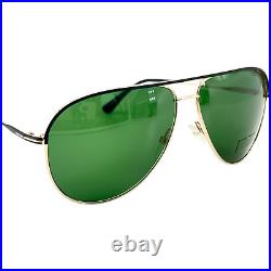 Tom Ford FT0466 Erin Mens Metal Aviator Sunglass 05N Black w Green 61-12 Italy