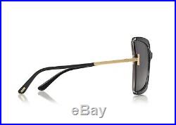 Tom Ford FT0766/S 766 03A GIA Shiny Black Gold Grey Lens Cat Eye Sunglasses