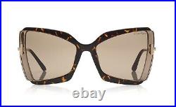 Tom Ford FT0766/S 766 56J GIA Havana Tortoise Gold Brown Lens Cat Eye Sunglasses