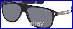 Tom Ford FT0880 01A Todd Shiny Black Silver Grey Smoke Men Large Sunglasses NEW