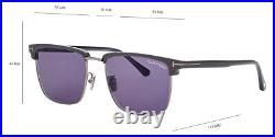 Tom Ford FT0997-H Hudson-02 Sunglasses Shiny Light Ruthenium/T Logo Blue 55mm