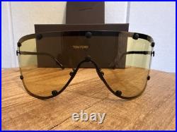 Tom Ford FT1043 Oversized Shield Sunglasses Black Frame Brown Tinted Lens