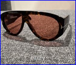 Tom Ford FT1044 Bronson Sunglasses 52S Shiny Dark Havana/T Logo Orange 60mm