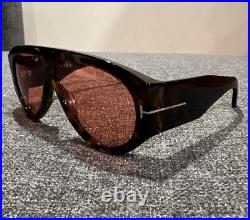 Tom Ford FT1044 Bronson Sunglasses 52S Shiny Dark Havana/T Logo Orange 60mm