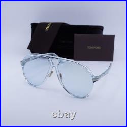 Tom Ford FT1061 84V Shiny Transparent Blue/Blue 64-13-140 Sunglasses New Auth