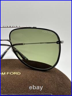 Tom Ford FT1071 14N Leon Sunglasses Shiny Light Ruthenium 62mm Authentic