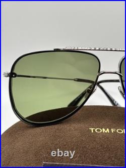 Tom Ford FT1071 14N Leon Sunglasses Shiny Light Ruthenium 62mm Authentic