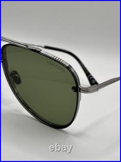 Tom Ford FT1071 14N Leon Sunglasses Shiny Light Ruthenium 62mm Authentic