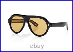 Tom Ford FT1225 01E Pilot Aviator Sunglasses Black Yellow Lens