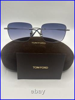 Tom Ford FT1354 JAKE-02 16W Shiny Palladium/ Gradient Blue Sunglasses Authentic