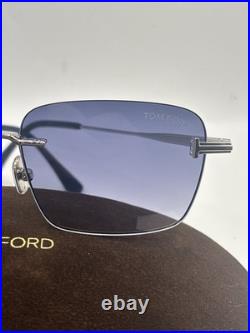 Tom Ford FT1354 JAKE-02 16W Shiny Palladium/ Gradient Blue Sunglasses Authentic