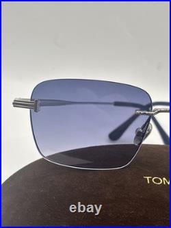 Tom Ford FT1354 JAKE-02 16W Shiny Palladium/ Gradient Blue Sunglasses Authentic