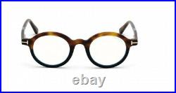 Tom Ford FT5664B 056 Shiny Medium Havana Blue Block Round Unisex Eyeglasses