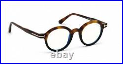 Tom Ford FT5664B 056 Shiny Medium Havana Blue Block Round Unisex Eyeglasses