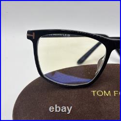 Tom Ford FT6038 F B 001 Shiny Black Square Blue Block Men's Eyeglasses