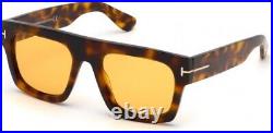 Tom Ford Fausto Sunglasses TF711 Havana 56E Men's Yellow Lens Square 53mm NEW