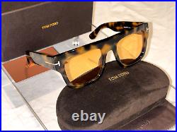 Tom Ford Fausto Sunglasses TF711 Havana 56E Men's Yellow Lens Square 53mm NEW