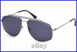 Tom Ford Georges Square Aviator Sunglasses Shiny Light Ruthenium Blue 0496 14v
