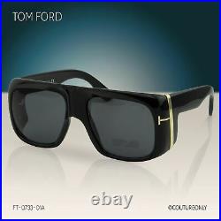 Tom Ford Gino FT-0733-01A Unisex Sunglasses Black Gold Oversized Square Gray 3N