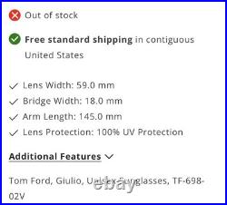 Tom Ford Giulio TF698 02V Suns Matte Blk Brand New MSRP $390 Sold Out Now $140