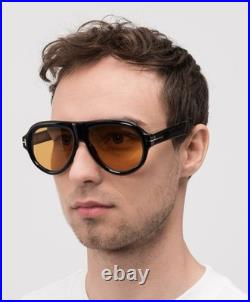 Tom Ford Icon TF1225 Pilot Sunglasses Black And Yellow Lenses
