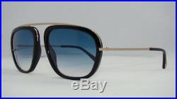 Tom Ford Johnson TF 453 01P Black / Gold Sunglasses Blue Gradient Lens Size 57