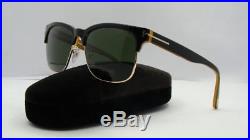 Tom Ford Louis TF 386 05N Clubmaster Black / Gold Sunglasses Green Lens Size 55
