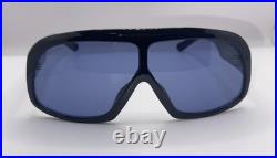 Tom Ford Men's Black Plastic Shield Sunglasses Blue Tinted Lenses