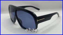 Tom Ford Men's Black Plastic Shield Sunglasses Blue Tinted Lenses