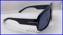 Tom Ford Men's Black Plastic Shield Sunglasses Blue Tinted Lenses