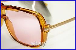 Tom Ford Pink Brown Sunglasses Gold Honey Square Mens Fashion Caine TF 800 45Y