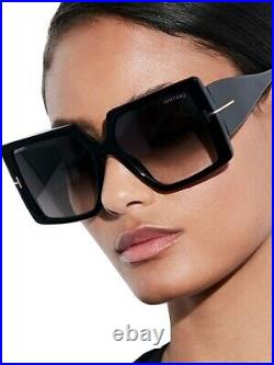 Tom Ford QUINN FT0790 790 01B Black Gold Grey Smoke Gradient Women Sunglasses
