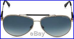 Tom Ford Rick TF 378 28W Aviator Sunglasses Gold Blue Grey Gradient Authentic