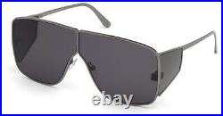 Tom Ford SPECTOR FT0708 TF 708 08A Dark Ruthenium Grey Lens Shield Sunglasses