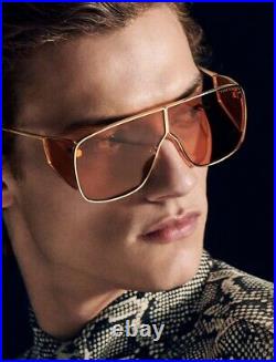 Tom Ford SPECTOR FT0708 TF 708 33E Gold Orange Lens Shield Sunglasses Authentic
